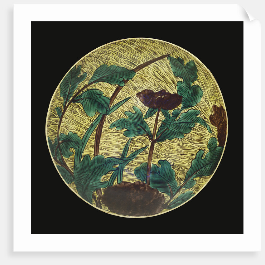 A large Ao-De Ko-Kutani dish depicting a peony by Anonymous