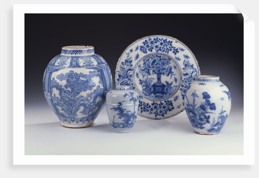 A selection of Frankfurt blue and white ceramics in a Chinese style, circa 1680-1690 by Anonymous