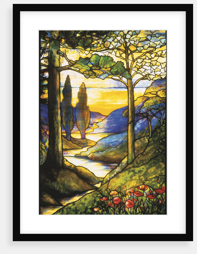 Tiffany Studios leaded glass scenic window by Anonymous