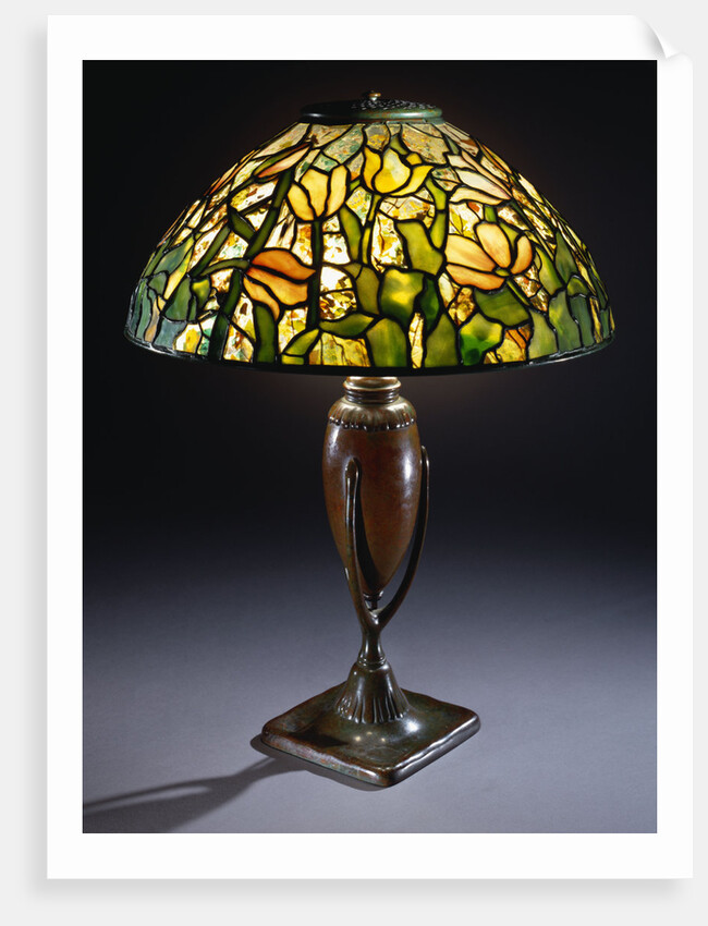 Tiffany Studios 'Tulip' leaded glass and bronze table lamp by Anonymous