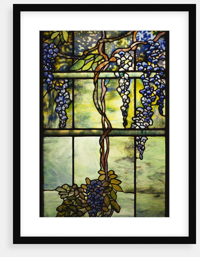 Detail of Tiffany Studios leaded glass triptych window (Wisteria) by Anonymous