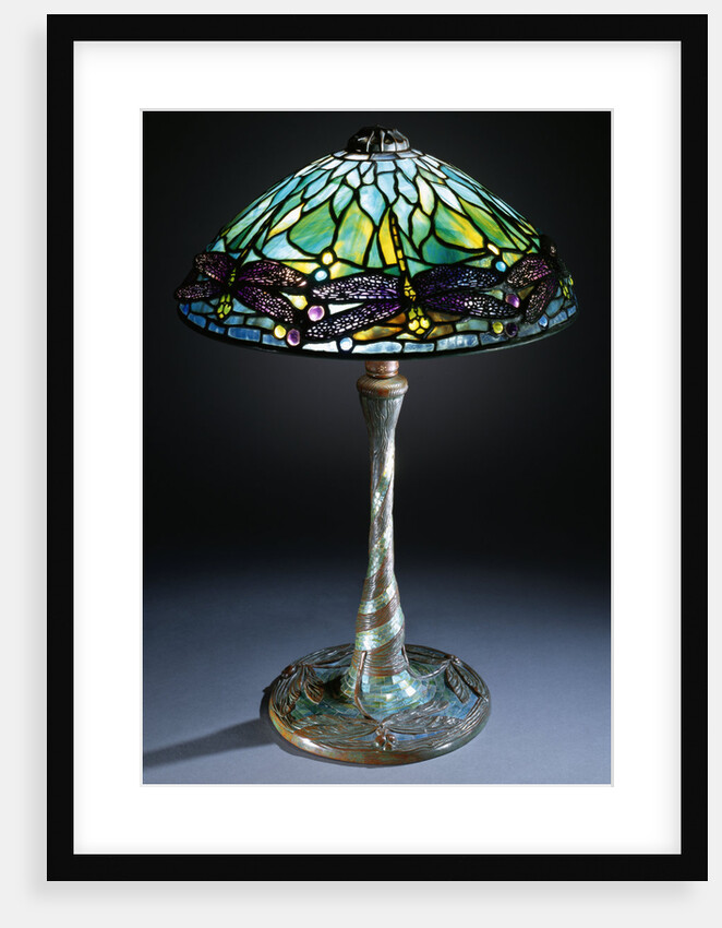 Tiffany Studios 'Jeweled Dragonfly' leaded glass, bronze and mosaic glass table lamp by Anonymous