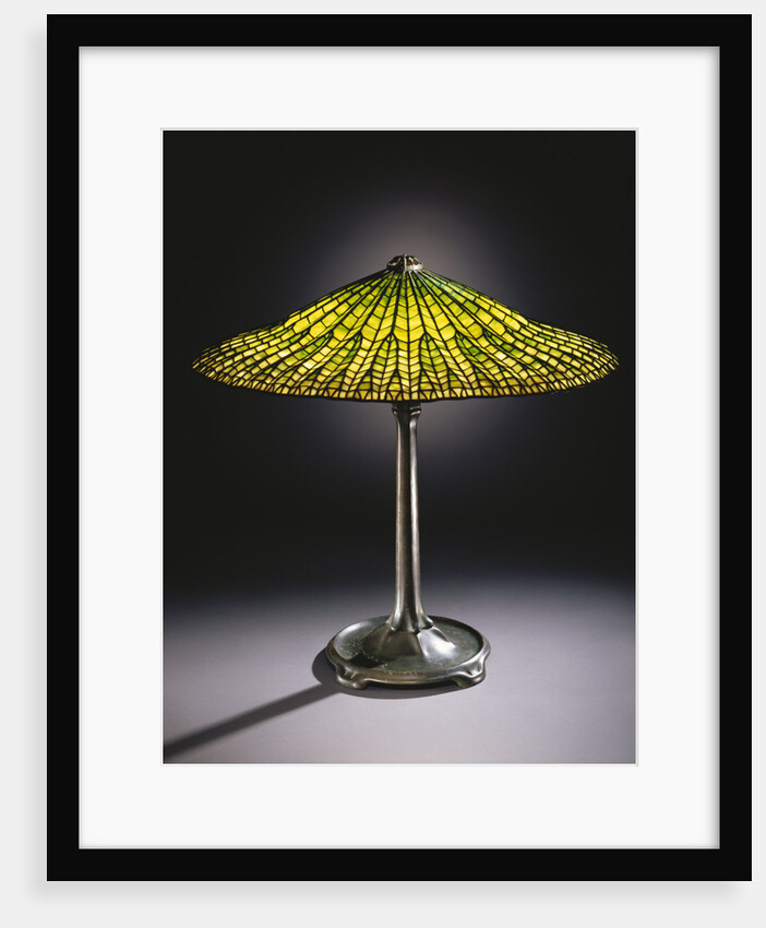 Tiffany Studios 'Lotus' leaded glass and bronze table lamp by Anonymous