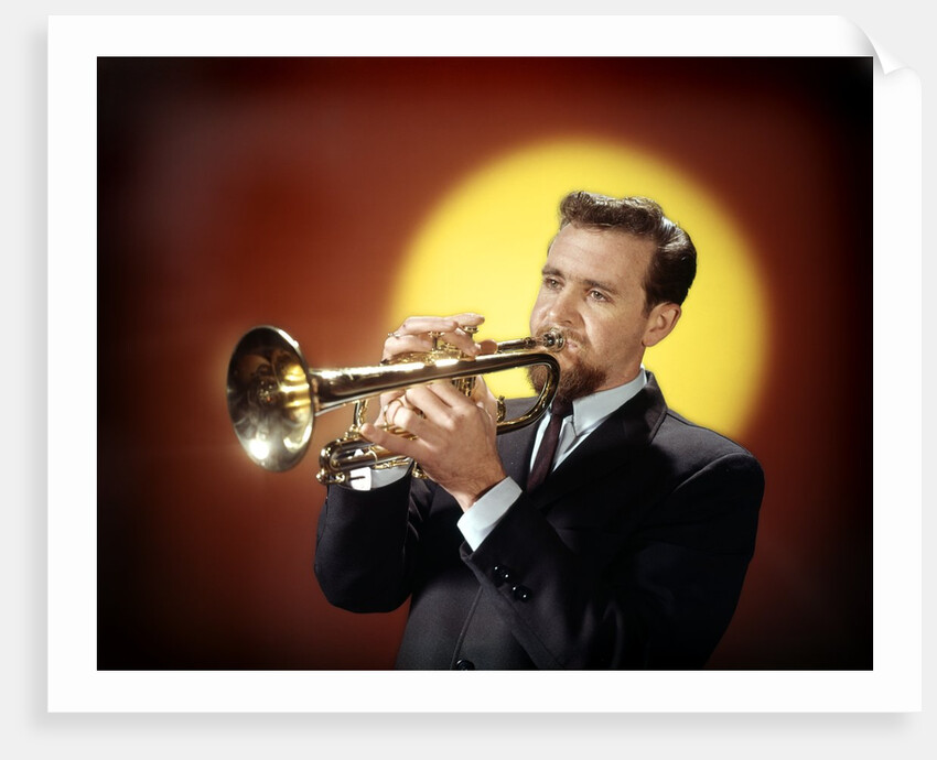 1950s 1960s Bearded Man Playing Trumpet by Anonymous