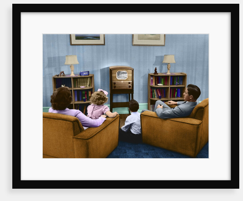 1940s 1950s Family Watching Television In Living Room by Anonymous