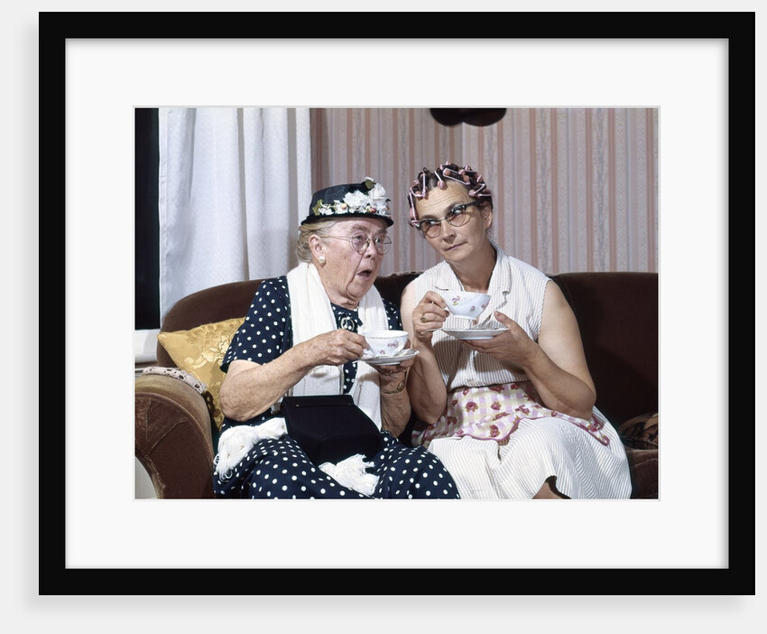 1950s Two Elderly Drinking Tea Gossiping Hair In Curlers by Anonymous