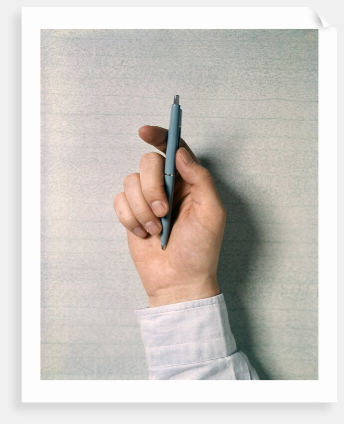 1970s Male Hand Holding Ball Point Ink Pen by Anonymous