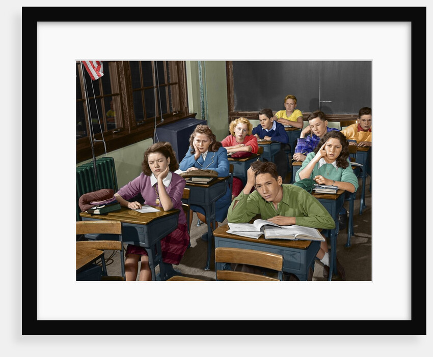 1950s High School Classroom Of Bored Sleepy Students Sitting At Desks by Anonymous