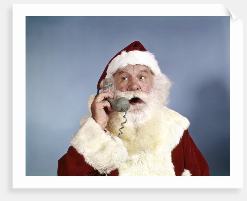 1960s Santa Claus Talking On Telephone Retro by Anonymous