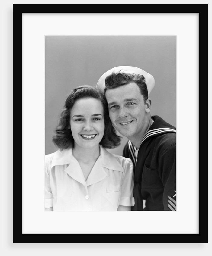1940s Couple Portrait Navy Man Woman Smile by Anonymous