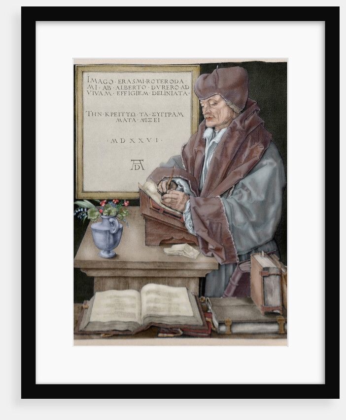 Erasmus of Rotterdam (1466-1536). Engraving by Durer. Colored by Anonymous