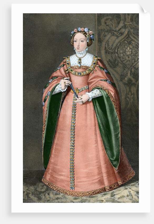 Maria Manuela of Portugal (1527-1545). Colored engraving by Anonymous