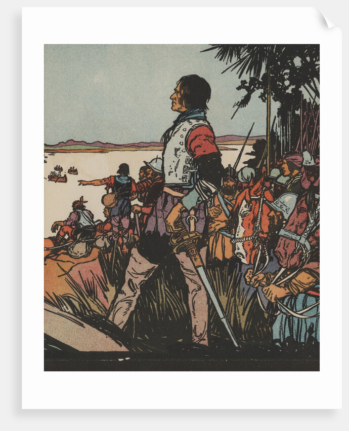 Spanish explorer and conquistador Hernando de Soto standing on shore by Anonymous