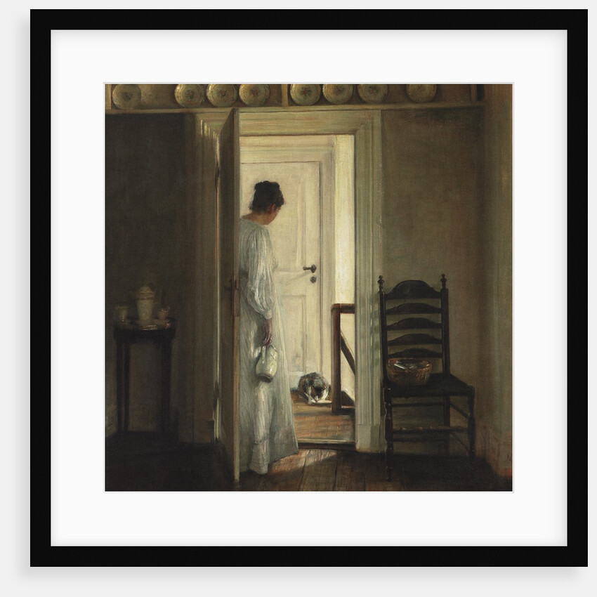 Woman giving cat milk by Anonymous