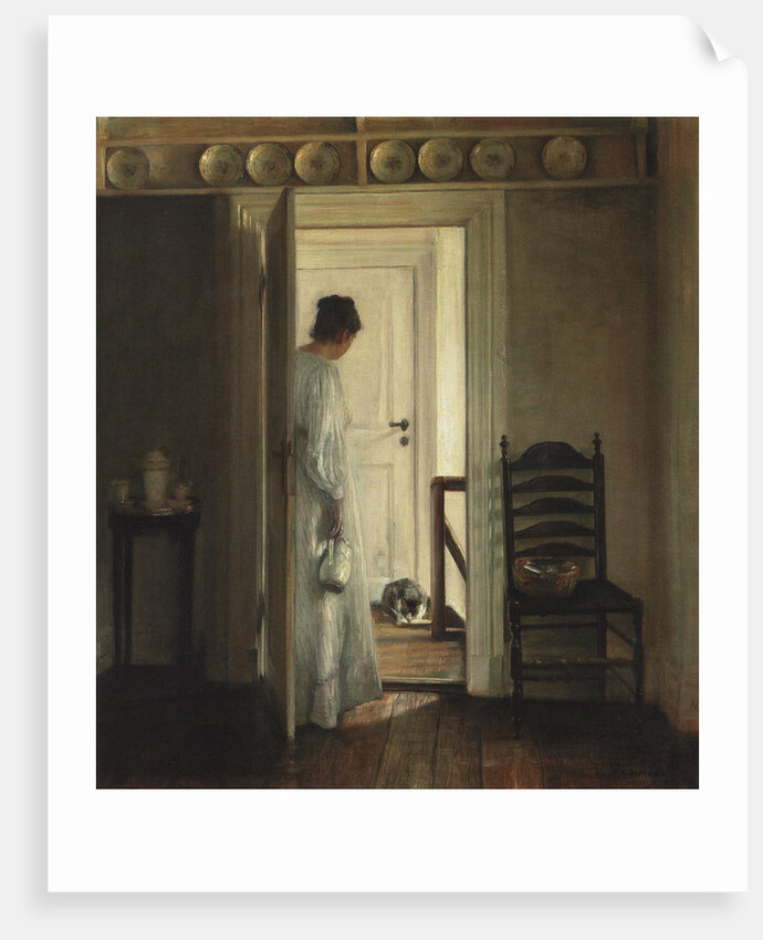 Woman giving cat milk by Anonymous
