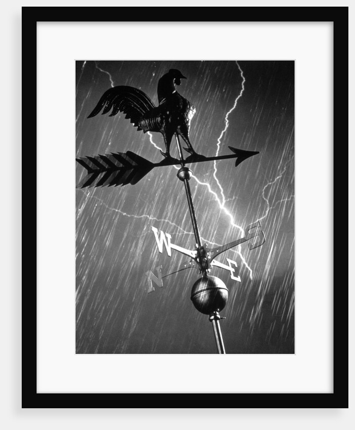 rooster Weathervane In Rain And Lightning Storm by Anonymous