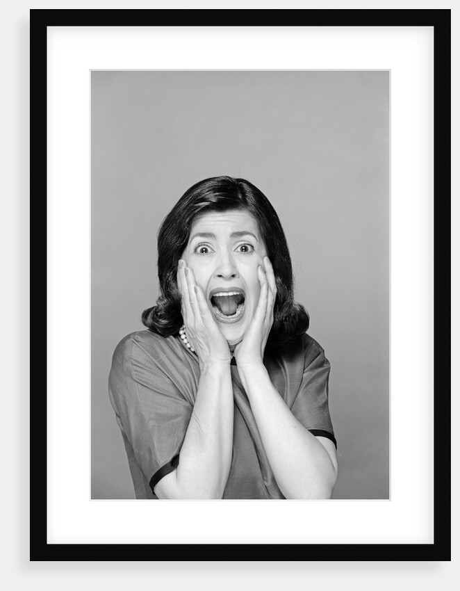 1960s Brunette Woman Screaming Mouth Wide Open Hands To Face Facial Expression Fear Scream Surprise Character Funny Face by Anonymous