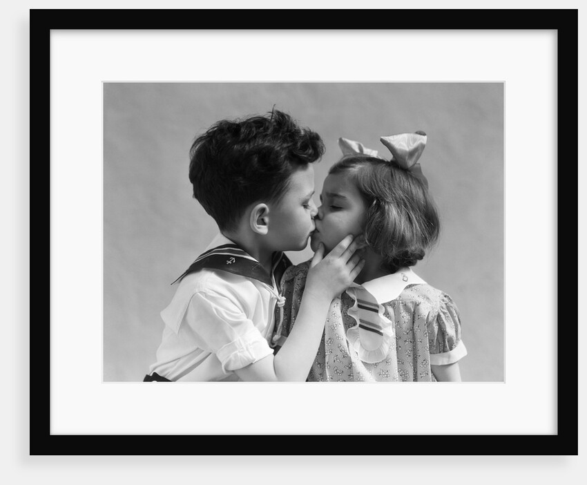 1930s Two Children Young Boy And Girl Kissing by Anonymous