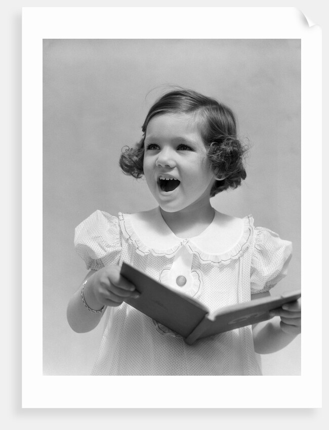 1930s Little Brunette Girl Singing Holding Songbook by Anonymous