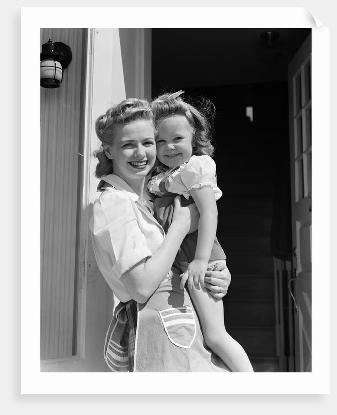 1940s Portrait Woman Mother Holding Girl Daughter Smiling Looking At Camera by Anonymous