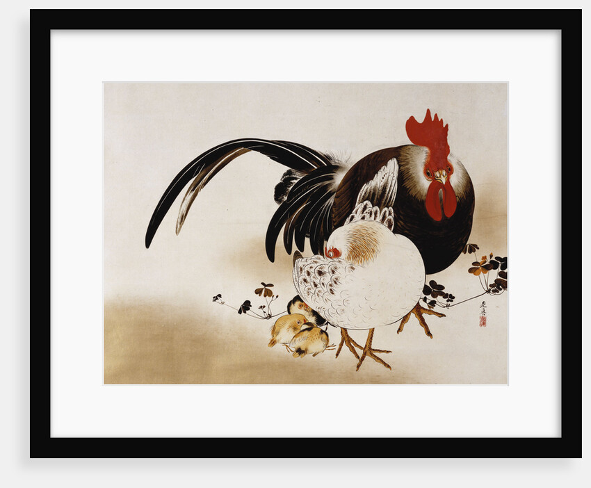 Cockerel, Hen and Chicks by Shibata Zeshin