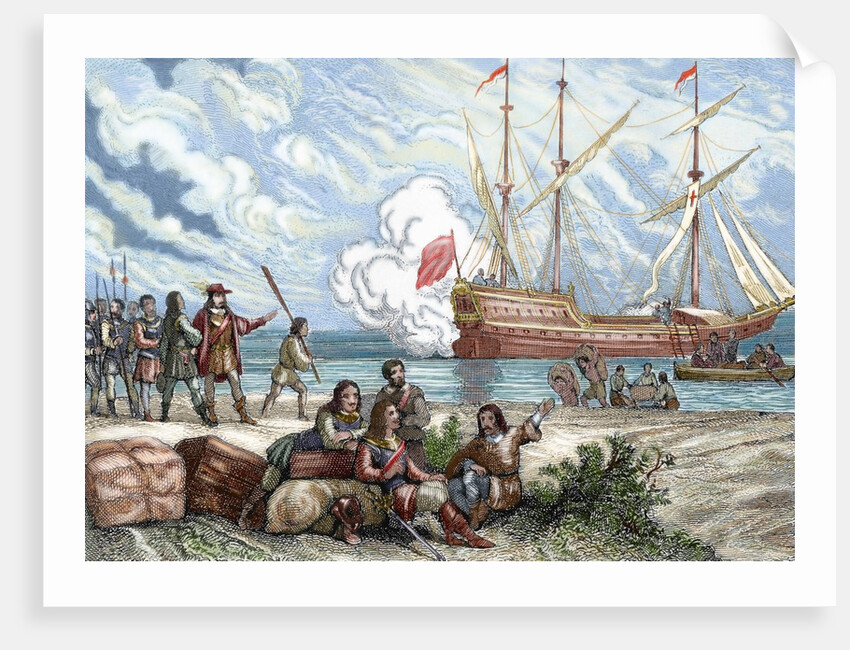 Pedro de Valdivia (ca. 1500- 1553). Spanish conquistador. Landing of Pedro de Valdivia on the coast by Anonymous