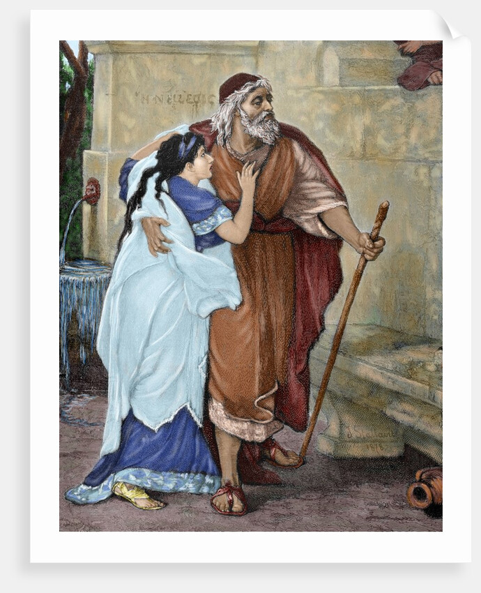 Oedipus and Antigone. Engraving by Anonymous