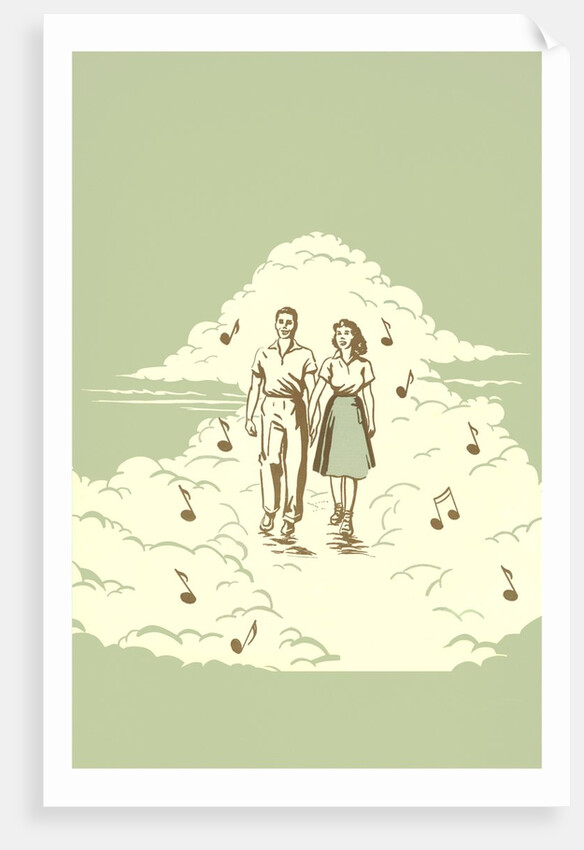 Couple Strolling on Cloud with Musical Notes by Anonymous
