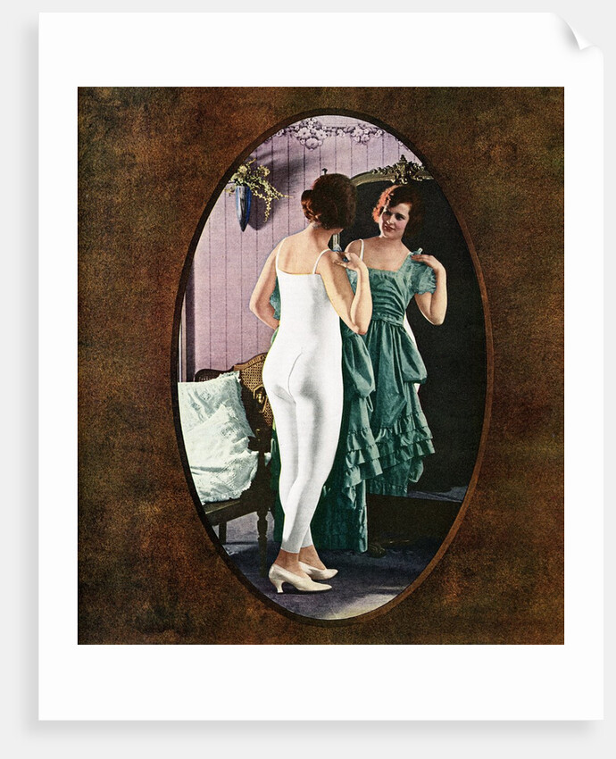 Woman in Union Suit Looking in Mirror by Anonymous