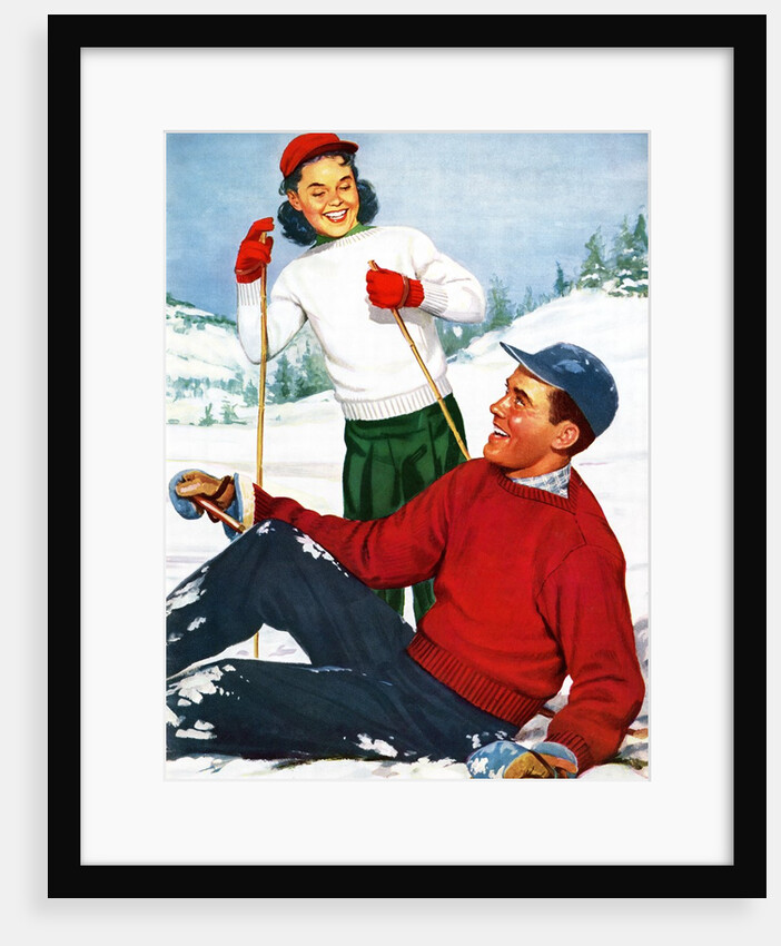 Happy Young Skiers Playing on the Slopes by Anonymous