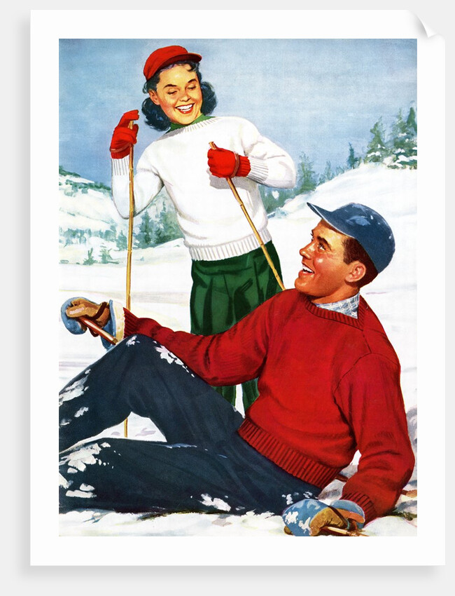 Happy Young Skiers Playing on the Slopes by Anonymous