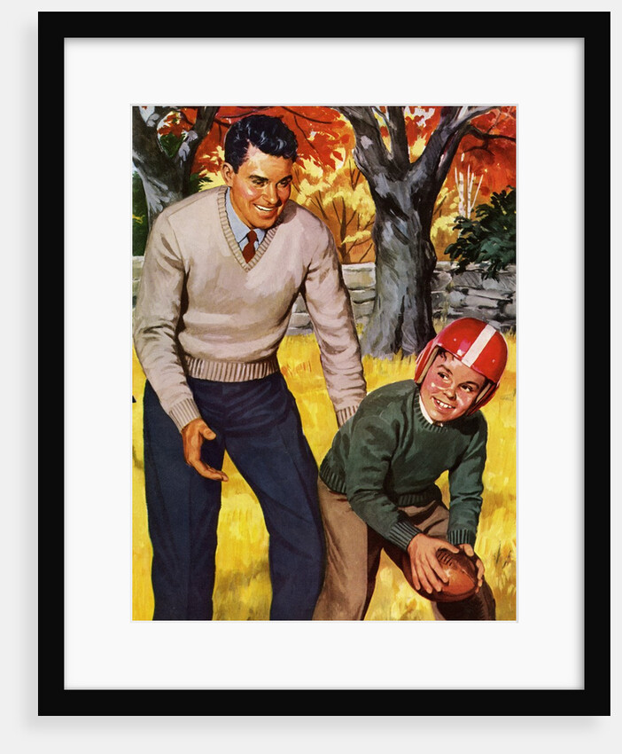 Father and Son Playing Football by Anonymous