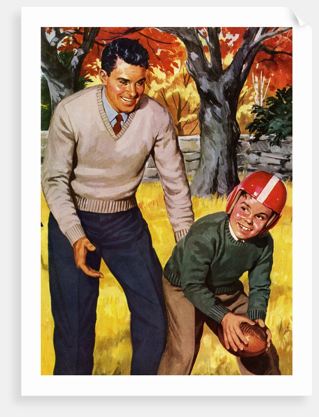 Father and Son Playing Football by Anonymous