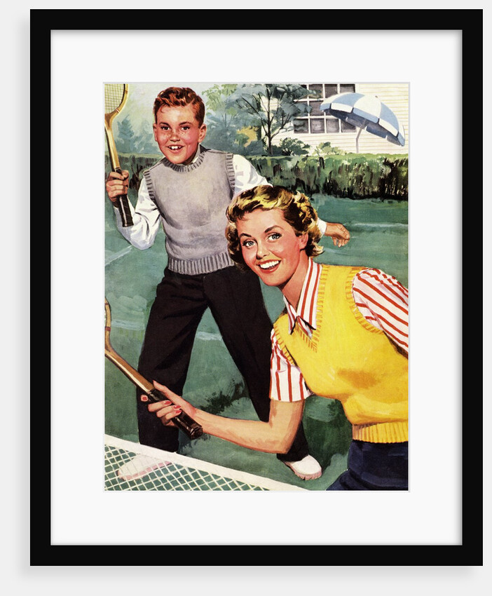 Sister and Brother Playing Tennis by Anonymous