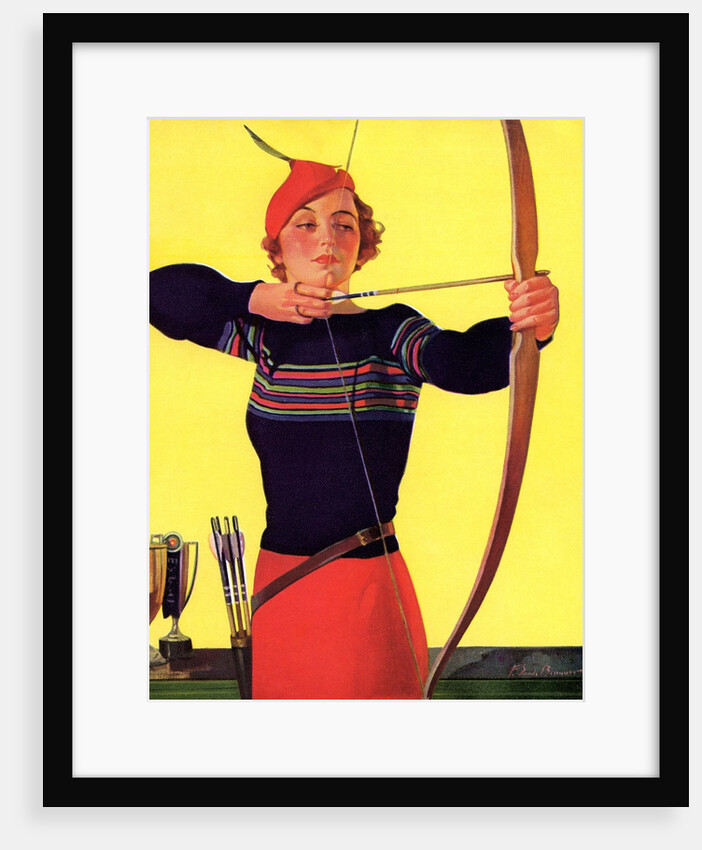 Woman Archer Takes Aim with Her Bow and Arrow by Anonymous