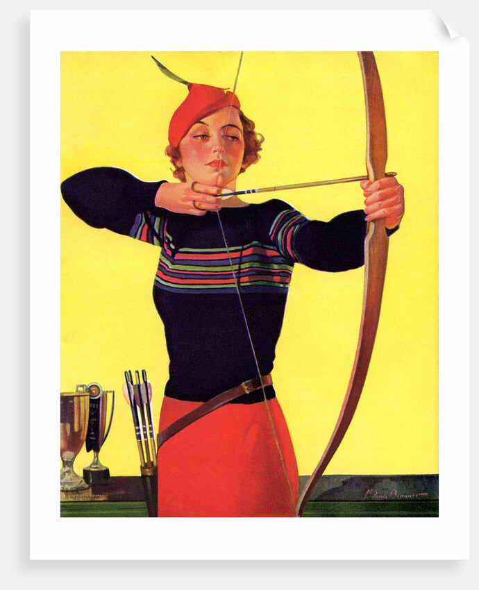 Woman Archer Takes Aim with Her Bow and Arrow by Anonymous