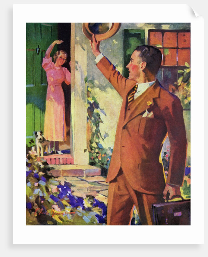 Businessman Waves Goodbye to His Wife by Anonymous