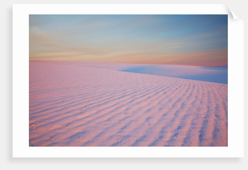 Sunset and patterns in snow covered wheat fields by Anonymous