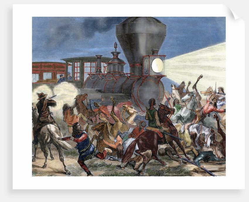 Union Pacific train attacked by Indians. USA by Anonymous