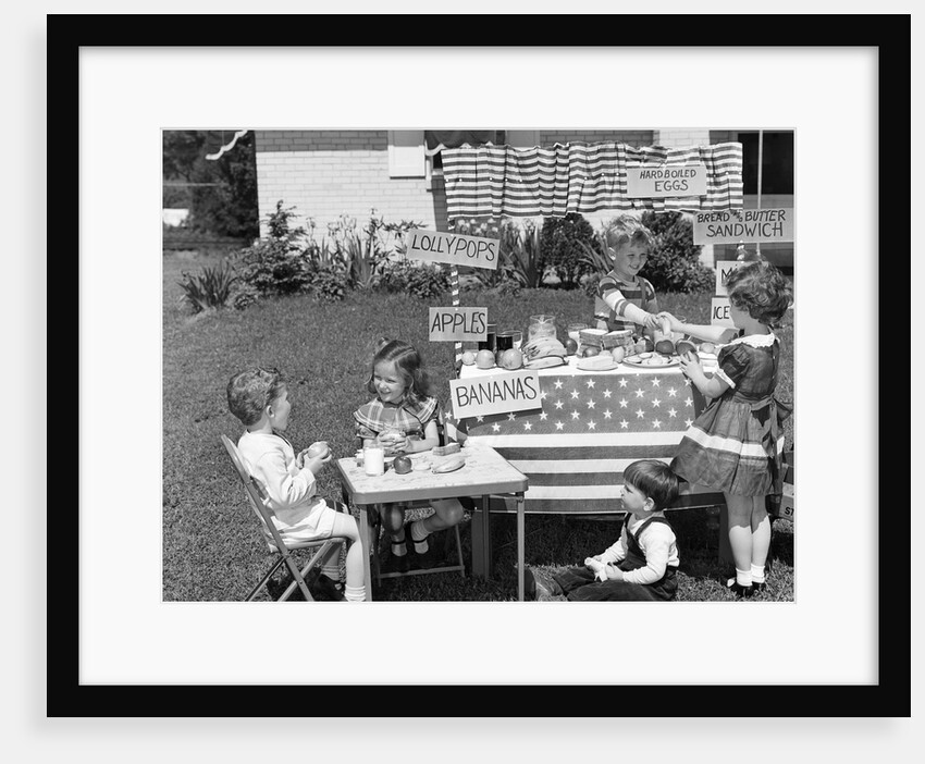 1950s kids in backyard playing store by Anonymous