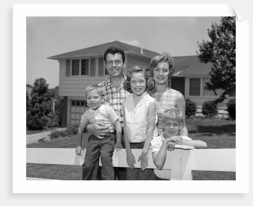 1960s family portrait in front of horse by Anonymous