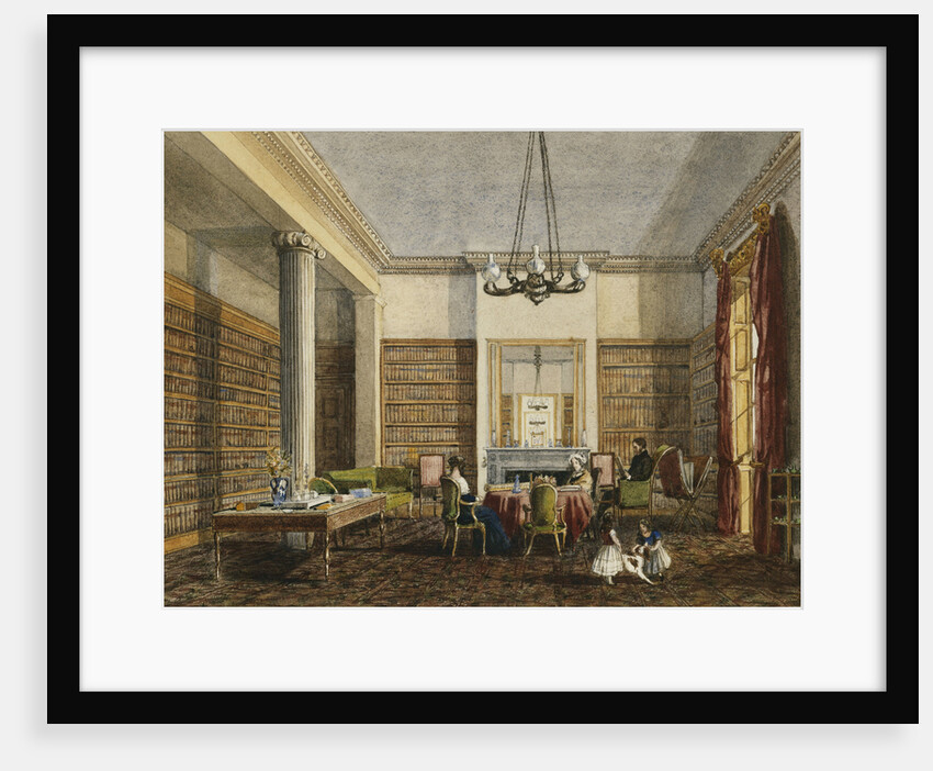 The Library at Thirlestaine House, Cheltenham attributed to Miss Georgiana or Miss Harriet Rushout-Bowles by Anonymous