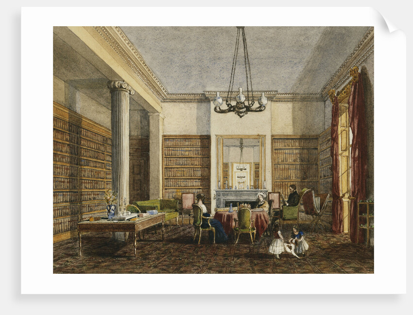 The Library at Thirlestaine House, Cheltenham attributed to Miss Georgiana or Miss Harriet Rushout-Bowles by Anonymous