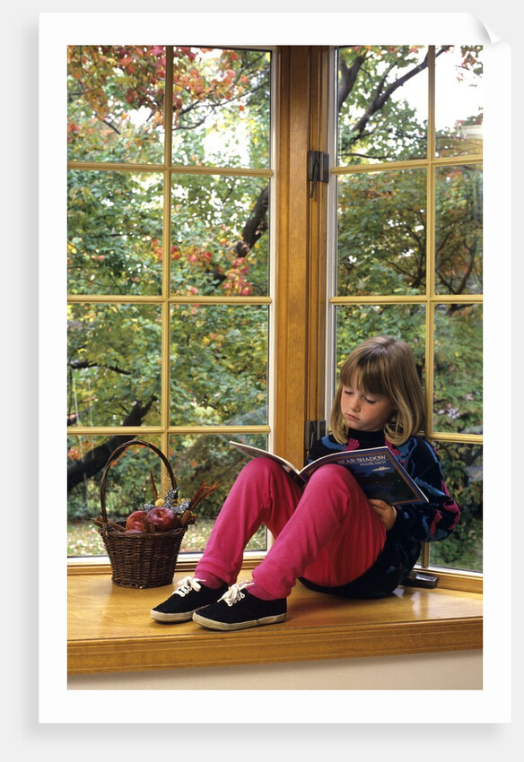 Little girl reading at home by Anonymous