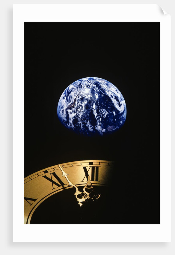 Earth and clock face at 11:57 by Anonymous