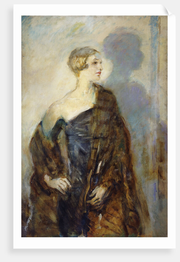 Portrait of Lady Abdy, three-quarter length, wearing a Fur Wrap by Ambrose McEvoy