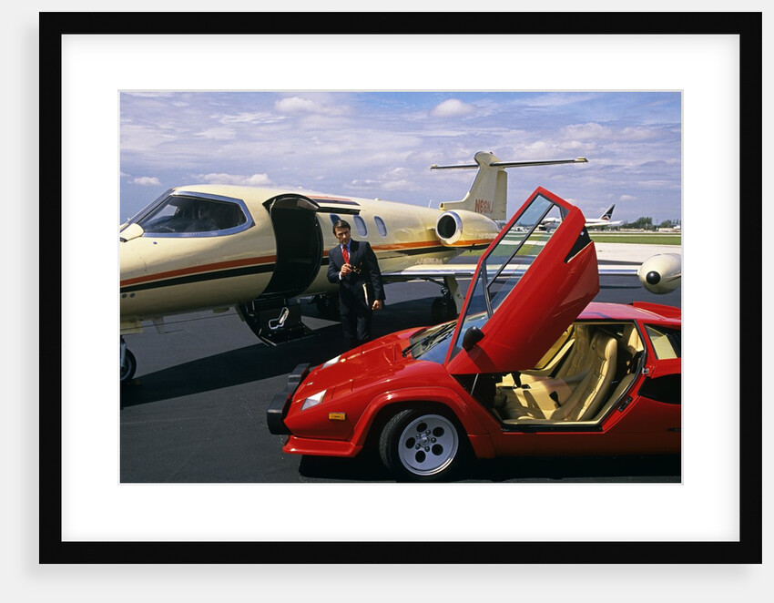 Successful wealthy businessman with Lamborghini and jet plant by Anonymous
