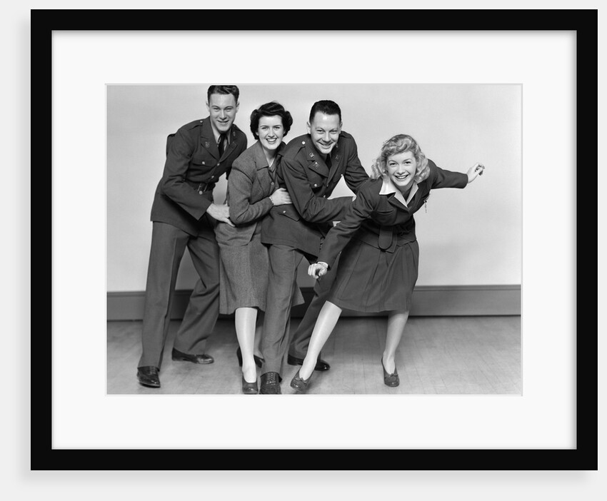 1940s conga line with two soldiers and two women by Anonymous