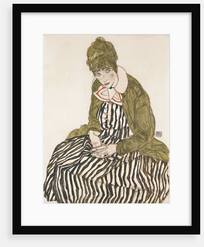 Edith with Striped Dress, Sitting by Egon Schiele