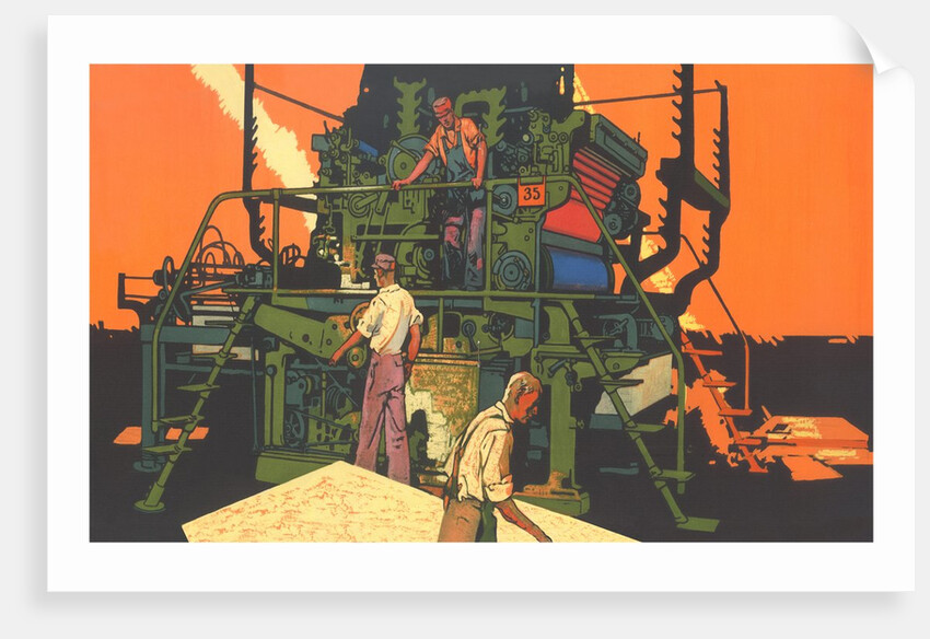 Workers with Big Machine by Anonymous